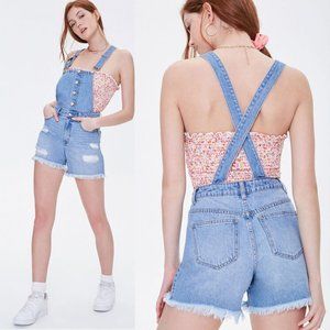 NEW High Waist Distressed Denim Overalls Shorts